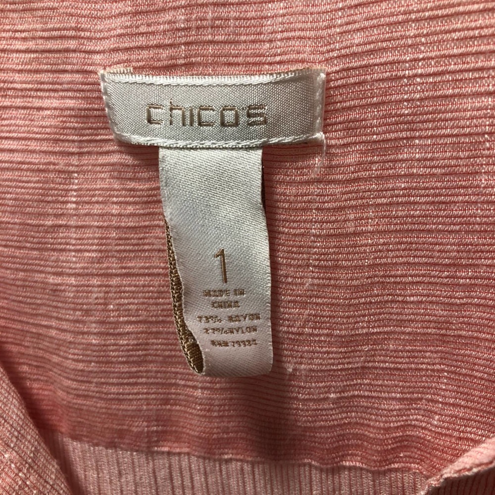 Chico's, Size 1, Pink, Button Up Blouse w/ Collar, Sheer - Picture 3 of 4